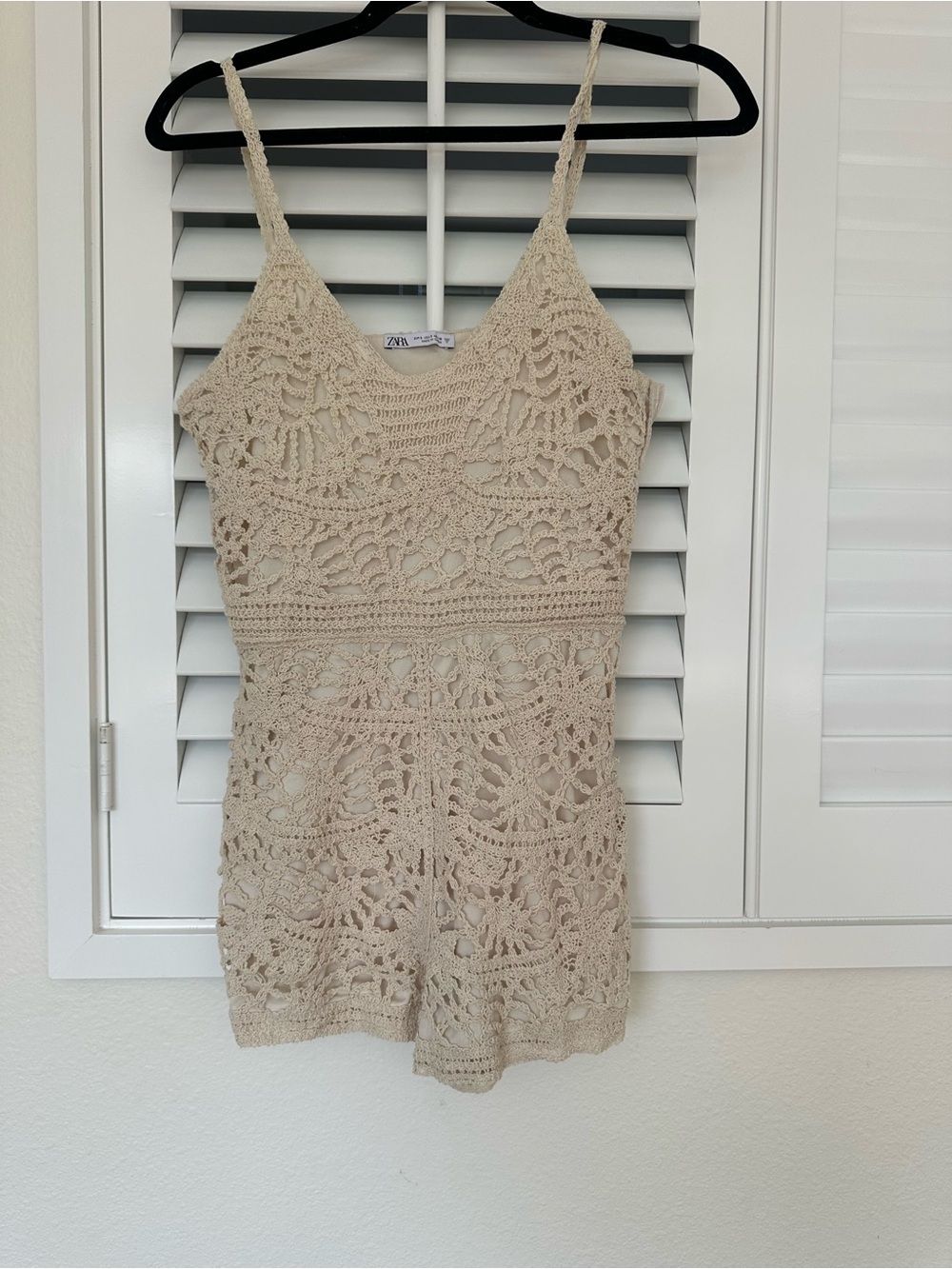 Zara Beige Crochet Short Romper